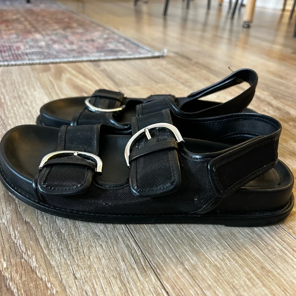 Zara Buckled Flat Mesh  Sandals - Black - Size 37 - Picture 4 of 6